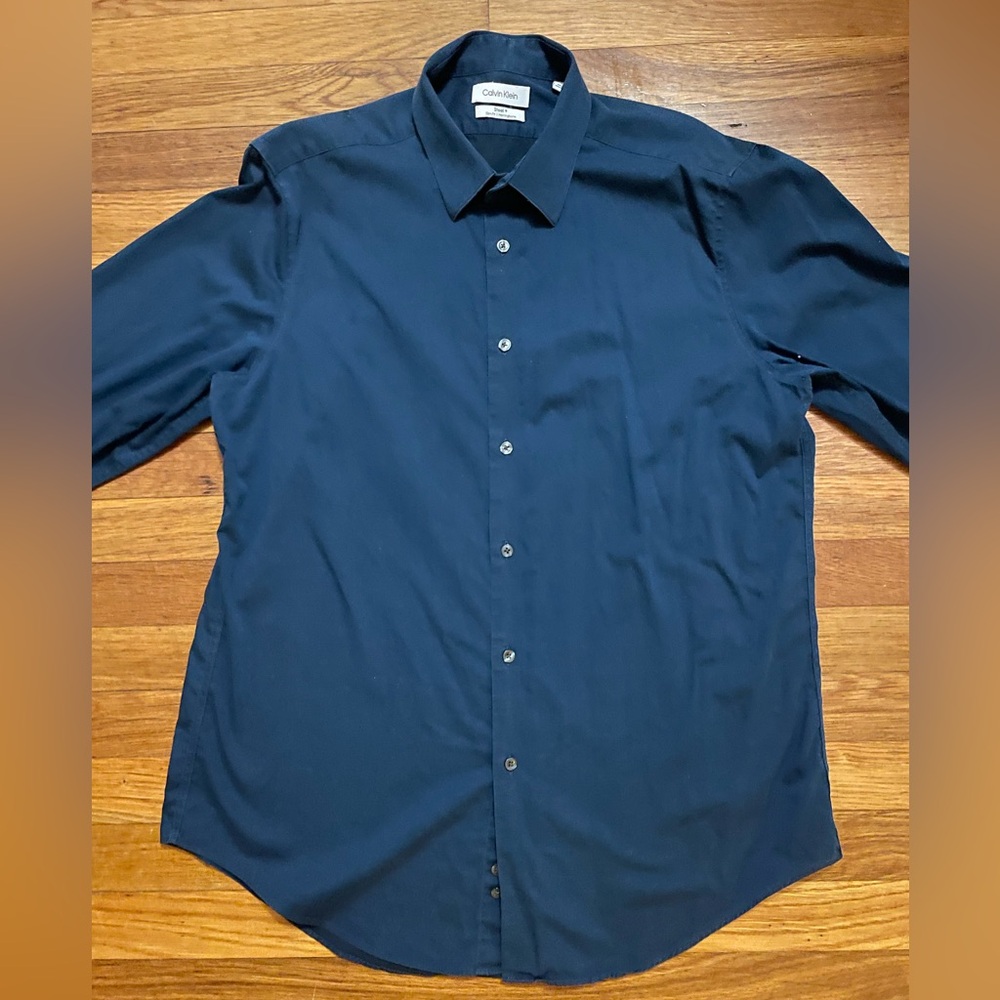 Calvin Klein Sapphire Blue Herringbone Shirt